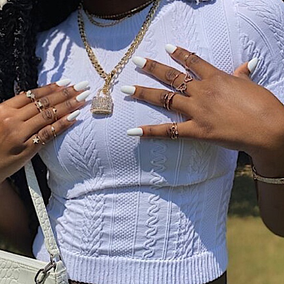 Gold Lock Rhinestone Chain Link Toggle Necklace - Picture 3 of 10